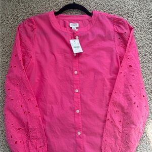 J. Crew Pink Lace Sleeve Women's Top NWT